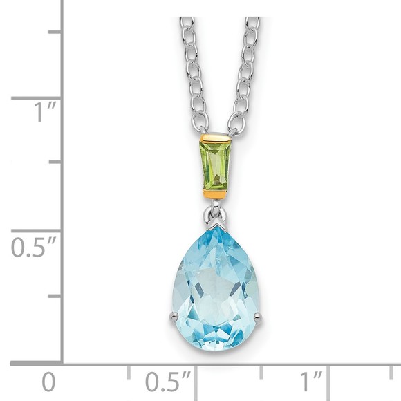 Sterling Silver w 14K Sky Blue Topaz & Peridot August Birthstone 18" Necklace - Picture 3 of 4
